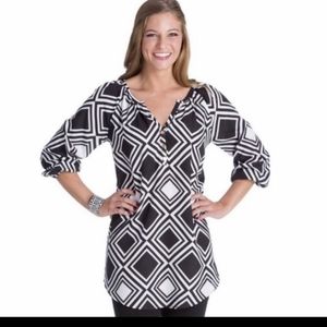 Mud Pie 💜‎ Reese Popover Tunic Diamond Print Gold